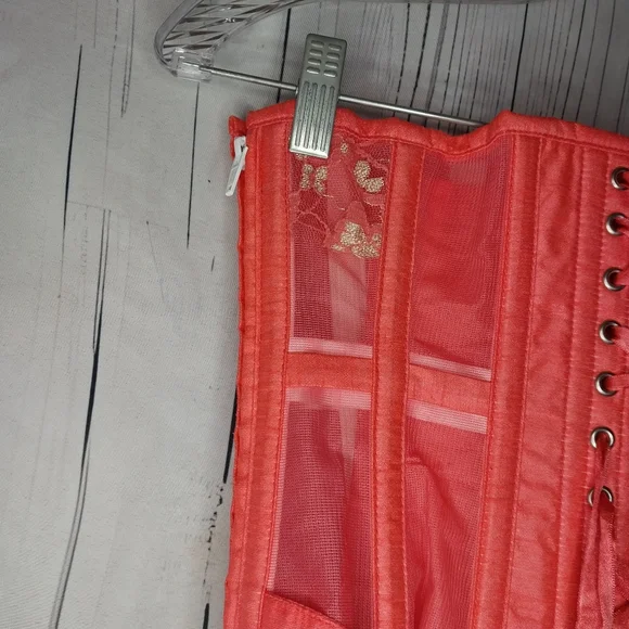 Corset Story Peach Lace-Up With Zip Side Panels Boned Underbust Corset - Picture 7 of 9